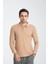 Gavix Erkek Bej %100 Pamuk Damla Örgülü Çekmeyen Esneyen Kumaş Slim Fit Uzun Kol Polo Tişört 1
