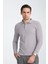 Gavix Erkek Gri %100 Pamuk Damla Örgülü Çekmeyen Esneyen Kumaş Slim Fit Uzun Kol Polo Tişört 1