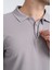Gavix Erkek Gri %100 Pamuk Damla Örgülü Çekmeyen Esneyen Kumaş Slim Fit Uzun Kol Polo Tişört 3