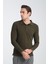 Gavix Erkek Haki %100 Pamuk Damla Örgülü Çekmeyen Esneyen Kumaş Slim Fit Uzun Kol Polo Tişört 3