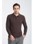 Gavix Erkek Kahverengi %100 Pamuk Damla Örgülü Çekmeyen Esneyen Kumaş Slim Fit Uzun Kol Polo Tişört 1