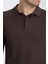 Gavix Erkek Kahverengi %100 Pamuk Damla Örgülü Çekmeyen Esneyen Kumaş Slim Fit Uzun Kol Polo Tişört 2
