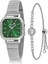 Vintage Kadın Kol Saati Zirkon Taşlı Lüx Bileklik Hediyelik Kombin Gümüş Yeşil PL-1505B6 1