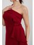 Kadın Bordo Tek Omuz Fırfırlı Midi Elbise 4