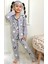 Pjkö Kedicik Desenli Gri Uzun Kollu Önden Düğmeli Kız Çocuk Pijama Takımı 4-12 Yaş 540U-L 1