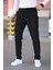 Erkek Siyah Beli Lastikli Bağcıklı Esnek Fitted Jogger Pantolon Kumaş Pantolon 1