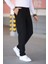 Erkek Siyah Beli Lastikli Bağcıklı Esnek Fitted Jogger Pantolon Kumaş Pantolon 4