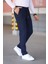 Erkek Lacivert Beli Lastikli Bağcıklı Esnek Fitted Jogger Pantolon Kumaş Pantolon 4