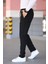 Erkek Siyah Beli Lastikli Bağcıklı Esnek Fitted Jogger Pantolon Kumaş Pantolon 5