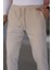 Erkek Krem Beli Lastikli Bağcıklı Esnek Fitted Jogger Pantolon Kumaş Pantolon 4
