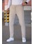 Erkek Krem Beli Lastikli Bağcıklı Esnek Fitted Jogger Pantolon Kumaş Pantolon 1