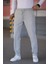 Erkek Gri Beli Lastikli Bağcıklı Esnek Fitted Jogger Pantolon Kumaş Pantolon 1