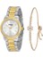 Kar Tanesi Detaylı Kadın Kol Saati ve Zirkon Taşlı Kar Tanesi Bileklik Sarı-Gümüş Renk 1