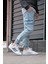 Erkek Buz Mavisi Jogger Kargo Cepli Kot Pantolon - Lastikli Bel ve Paça, Yıkamalı Denim 1