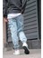 Erkek Buz Mavisi Jogger Kargo Cepli Kot Pantolon - Lastikli Bel ve Paça, Yıkamalı Denim 2