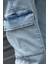 Erkek Buz Mavisi Jogger Kargo Cepli Kot Pantolon - Lastikli Bel ve Paça, Yıkamalı Denim 4