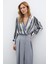 Çizgili Bodysuit Bluz - GRİ 2