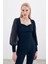 Balon Kol Crop Bluz - Lacivert 1