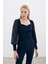 Balon Kol Crop Bluz - Lacivert 3
