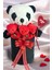 Premium Özel Hediye Kutusunda 35 cm Sevimli Panda ve 3 Adet Kırmızı Peluş Minik Ayıcık Buketi 1