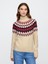 Kadın Bej Fair Isle Desenli Balıkçı Yaka Kazak 1