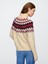 Kadın Bej Fair Isle Desenli Balıkçı Yaka Kazak 5