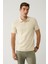 Erkek Bej %100 Pamuk 3 Düğmeli Jakarlı Polo Yaka T-shirt A41y1147 1