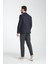 Fevual Erkek Koyu Lacivert Mono Yaka Diagonal Desenli Slim Fit Blazer Spor Ceket 3
