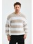 Erkek Bej Bisiklet Yaka Çizgili Triko Kazak 3