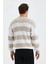 Erkek Bej Bisiklet Yaka Çizgili Triko Kazak 4