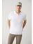 Erkek Beyaz Kıvrılmaz Polo Yaka %100 Pamuk Basic Regular Fit T-Shirt B001032 2