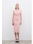 Kolsuz Uzun Tüvit Elbise - Pudra 1