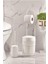 Metal Standlı Yuvarlak Kovalı & Kağıtlıklı & Fırçalıklı Beyaz Banyo Takımı 2