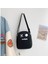 Expressionless Face Baskılı Fermuarlı Unisex Kanvas Siyah Omuz Çantası 2