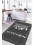 Baskılı Çatal Bıçak Desenli Kitchen Yazılı Yıkanabilir Kaymaz Salon Mutfak Halısı, Mutfak-68-Gri, 2