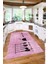 Baskılı Kahve Fincan Desenli Yıkanabilir Kaymaz Yolluk Salon Mutfak Halısı, Mutfak-86-Pembe, 1