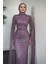 Brunella Pelerinli Taş Işlemeli Balık Model Abiye Lila 4