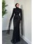 Brunella Pelerinli Taş Işlemeli Balık Model Abiye Siyah 2