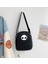 Panda Face Baskılı Fermuarlı Unisex Kanvas Siyah Omuz Çantası 1