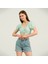 Kadın Büzgülü Çizgili Crop T-Shirt 1