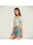 Kadın Büzgülü Çizgili Crop T-Shirt 2