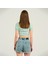 Kadın Büzgülü Çizgili Crop T-Shirt 3