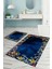 Dijital Baskılı Yıkanabilir Renkli Çiçek Desenli Banyo Paspası Klozet Takımı, Klozet-90-Lacivert, 4