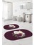Dijital Yıkanabilir Kaymaz Çiçek Motifli Oval Banyo Paspası Klozet Takımı, Klozet-65-Bordo, 2