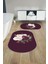 Dijital Yıkanabilir Kaymaz Çiçek Motifli Oval Banyo Paspası Klozet Takımı, Klozet-65-Bordo, 4