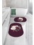 Dijital Yıkanabilir Kaymaz Çiçek Motifli Oval Banyo Paspası Klozet Takımı, Klozet-65-Bordo, 5