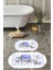 Dijital Baskılı Yıkanabilir Kaymaz Gül Motifli Oval Banyo Paspası Klozet Takımı, Klozet-77-Mor, 5