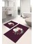 Dijital Baskılı Yıkanabilir Kaymaz Çiçek Motifli Banyo Paspası Klozet Takımı, Klozet-65-Bordo, 1