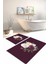 Dijital Baskılı Yıkanabilir Kaymaz Çiçek Motifli Banyo Paspası Klozet Takımı, Klozet-65-Bordo, 2