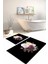 Dijital Baskılı Yıkanabilir Kaymaz Çiçek Motifli Banyo Paspası Klozet Takımı, Klozet-65-Siyah, 2